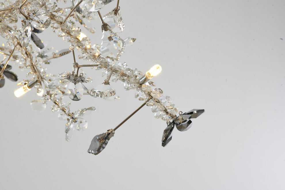 Smoke and Clear Crystal Branch Light Fixture With Clear Beaded Crystal Branches
