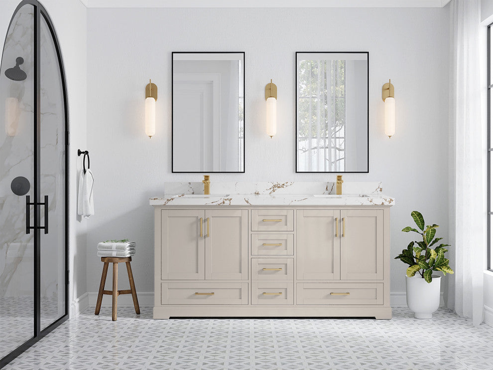 Boston 72" Double Sink Bath Vanity in Fine Grain 2" Viola Brown