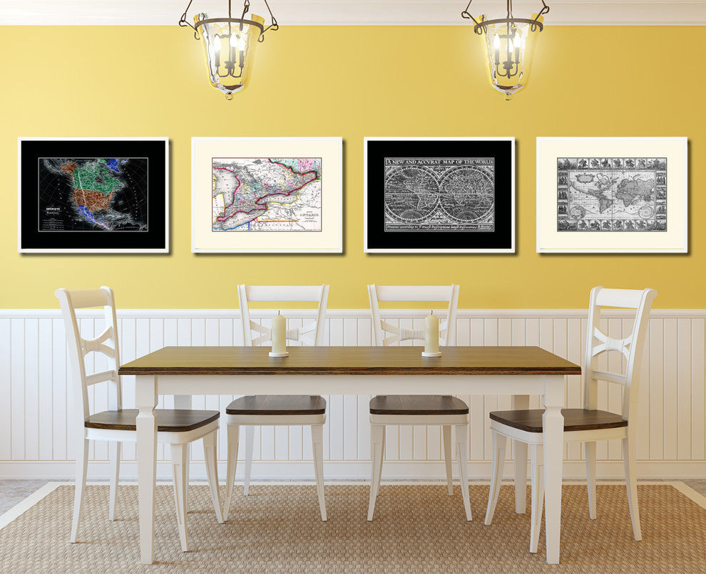 Ontario, Canada Old Map Print On Canvas With Frame Art Collection 16" X 21"