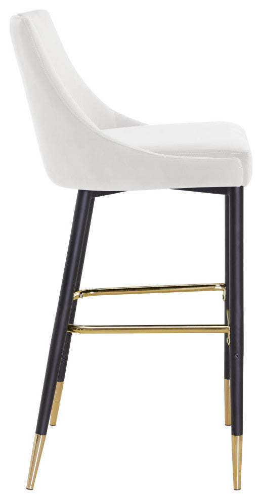 Sleek Velvet Upholstered Bar Stools With Matte Black Metal Legs, Set of 2, Cream