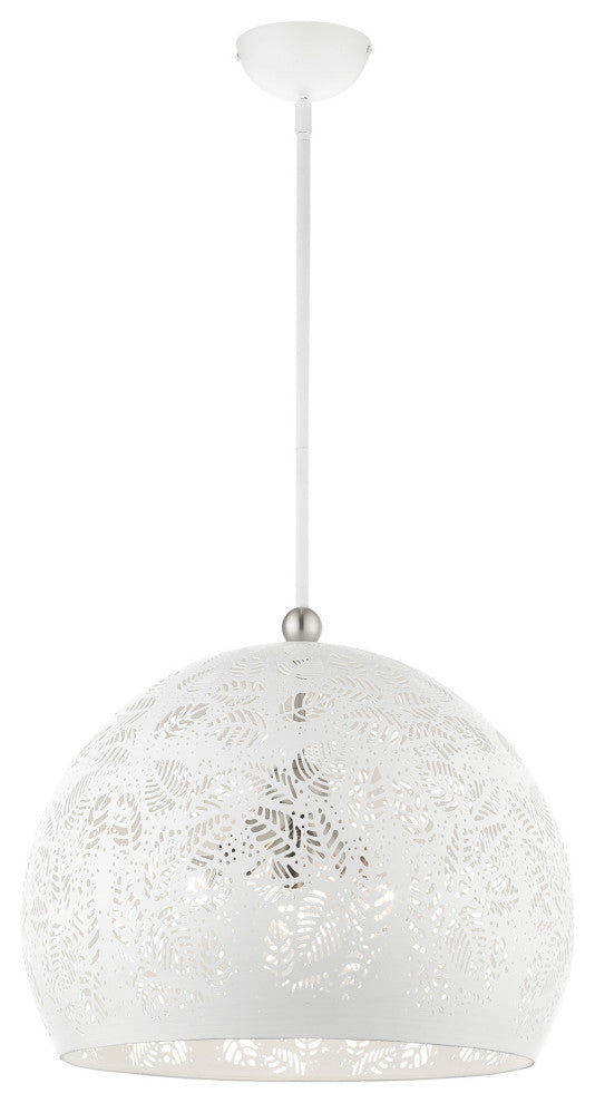 Livex Lighting Chantilly 3 Light White With Brushed Nickel Accents Large Pendant