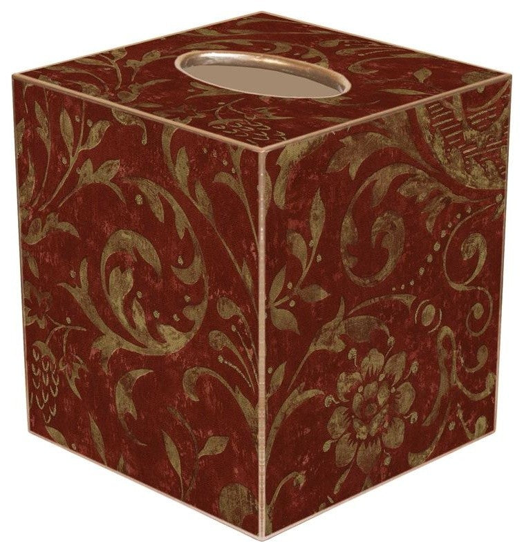 TB417-Red Damask Tissue Box Cover