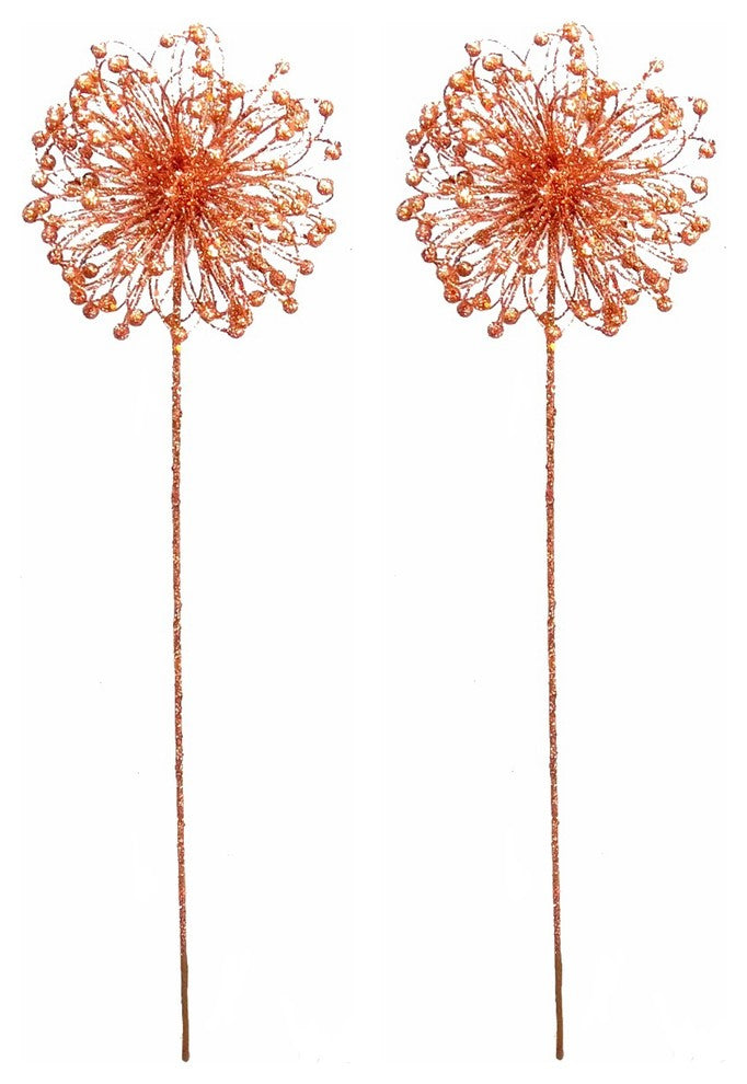 2 Pieces 25" Glitter Taracacum Ball Christmas Spray, Copper