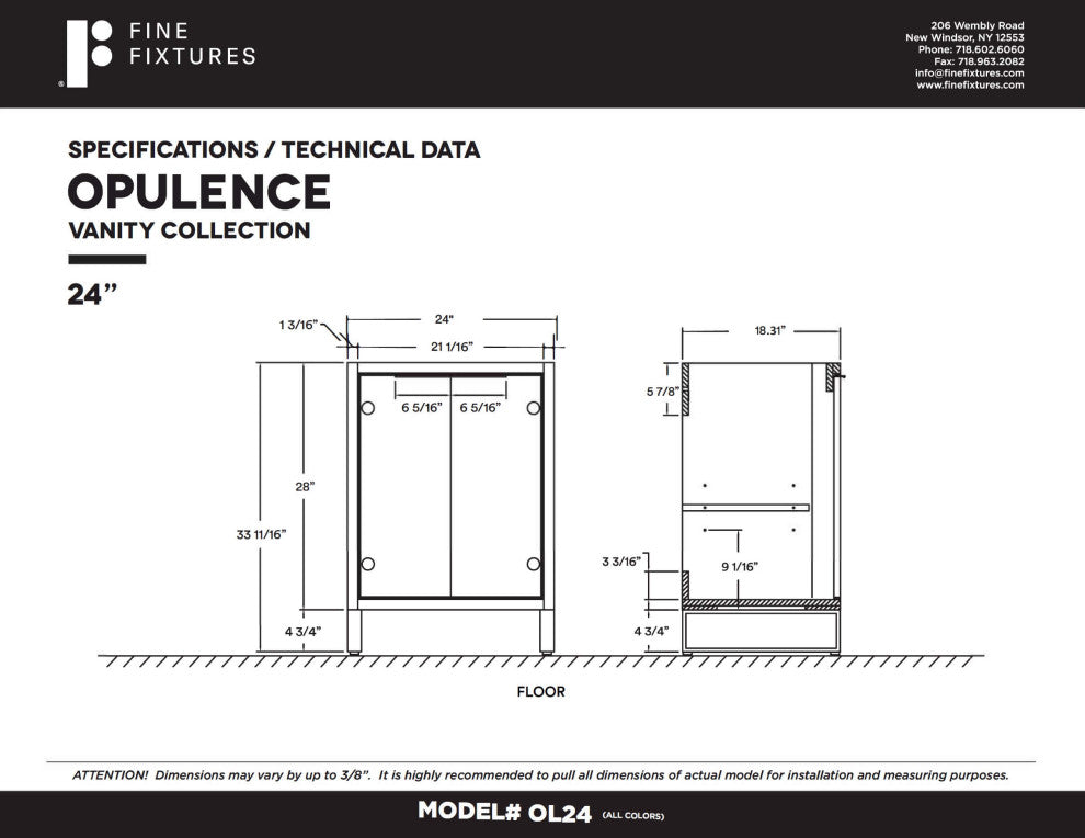 Fine Fixtures Opulence Collection Bathroom Vanity with White Ceramic Sink