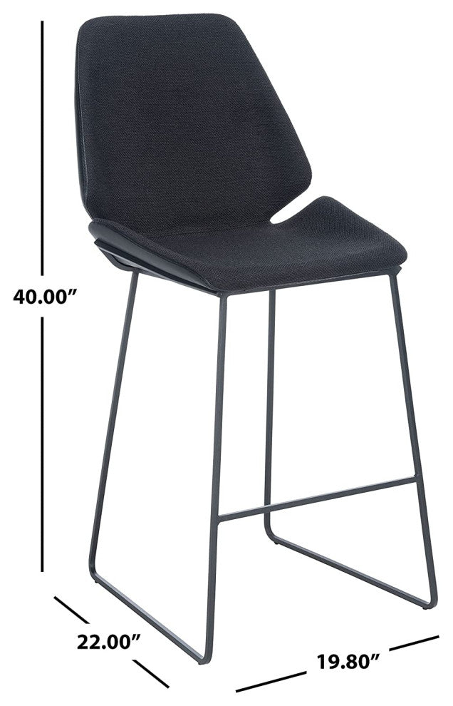 Contemporary Counter Stool, Open Metal Frame With Unique Shaped Seat, Black