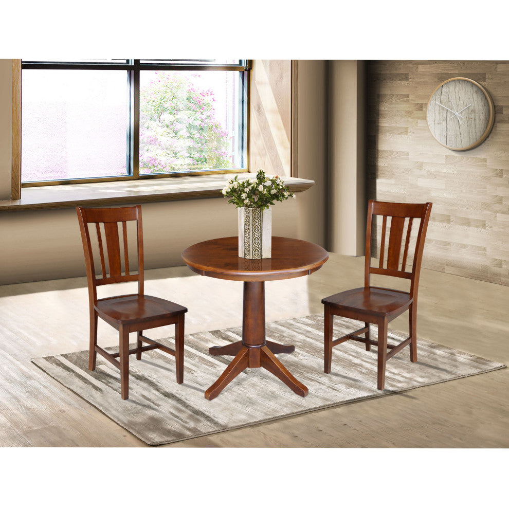 30" Round Top Pedestal Table - With 2 San Remo Chairs, Espresso
