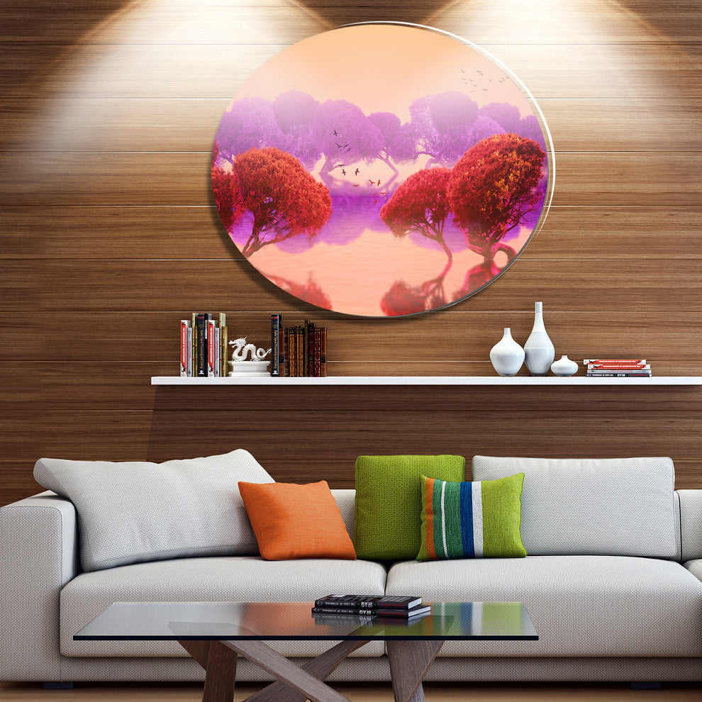 Red And Purple Japanese Gardens, Landscape Art Disc Metal Wall Art, 38"