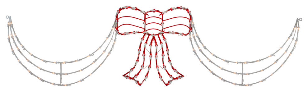 3-Piece Lighted Red and White Bow and Swag Christmas Decoration