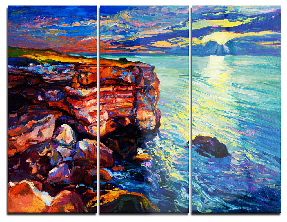 "Beautiful Ocean and Cliffs" Metal Wall Art, 3 Panels, 36"x28"