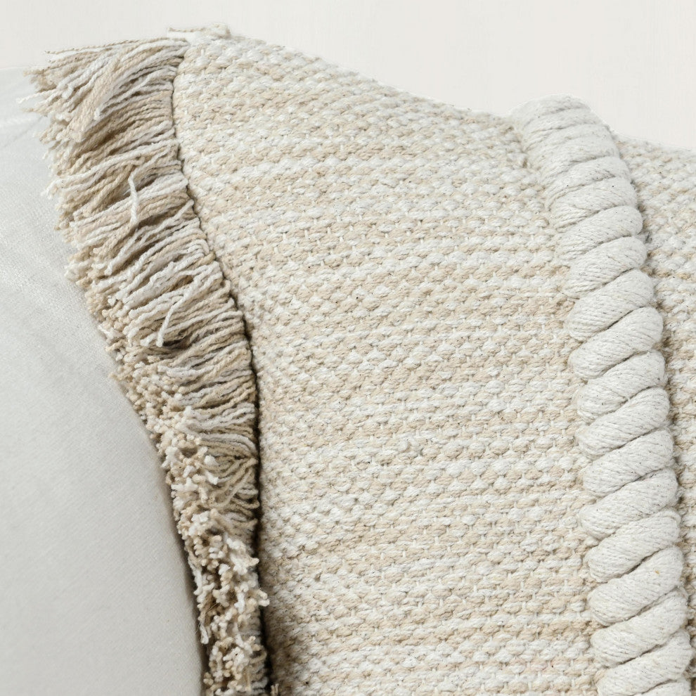 Lucera Woven Fabric Throw Pillow, Beige, 22x22