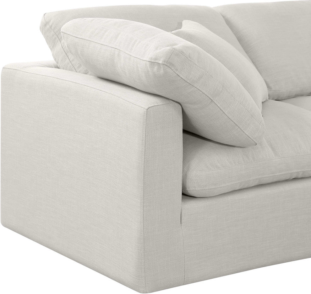 Indulge Upholstered Modular Sofa, Cream, 3-Piece: 1 Armless Chair, 2 Corner Chair, Down Stuffed Linen Textured Fabric