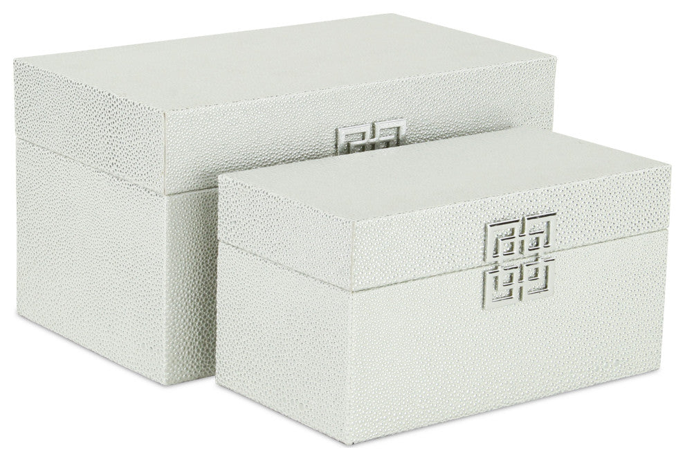 Galena "Double Happiness" Faux Shagreen Box Set, White Silver
