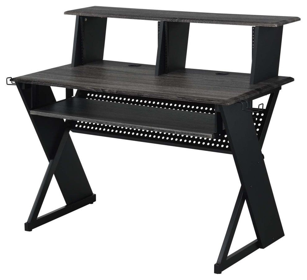 Rectangular Music Desk Table With Earphone Rack, Black