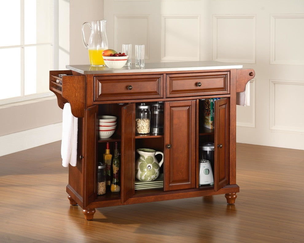 Crosley Furniture Cambridge Wood Kitchen Island in Cherry/Silver