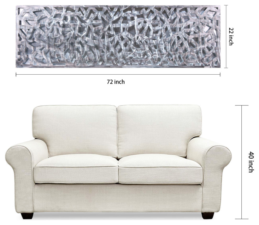 "Silver Enigma" Polished Steel Sculpture Abstract Wall Art, Silver Leaf, 72"x22"