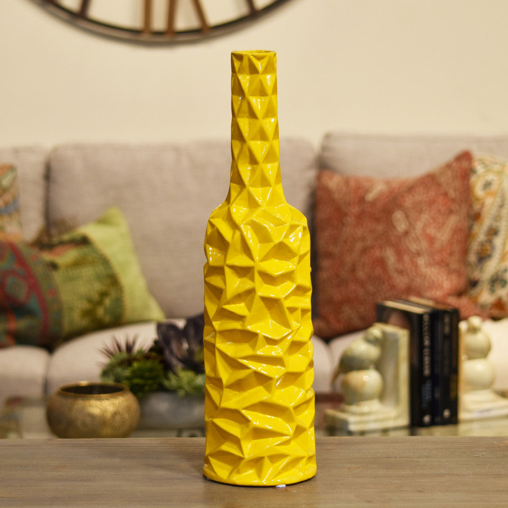 Ceramic Round Bottle Vase, Yellow, Large