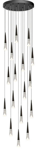 Modern Simple Crystal Staircase Chandelier Light, D24", Black