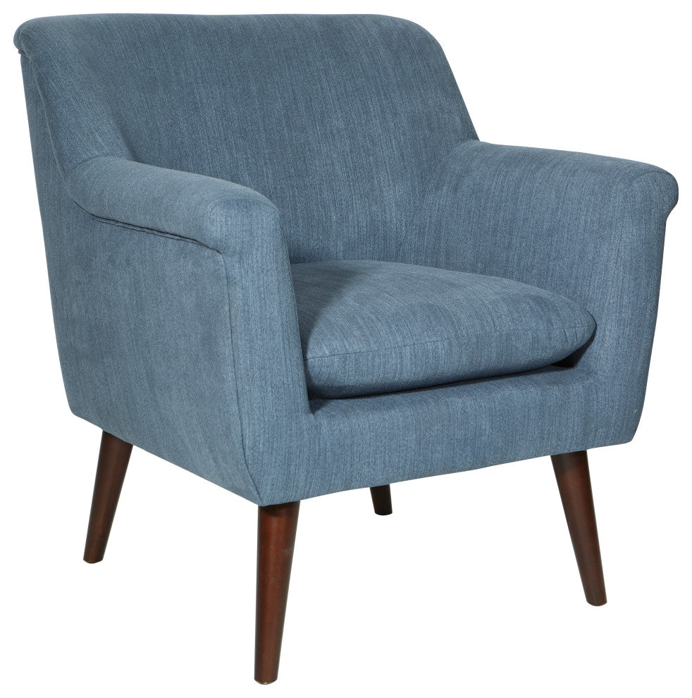 Dane Accent Chair, Blue Steel Fabric With a Dark Coffee Finish Legs