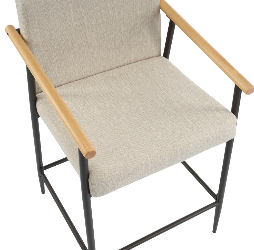GDF Studio 26"H Mid-Century Modern Counter Stool With Iron Frame, Set of 2, Espresso/Beige