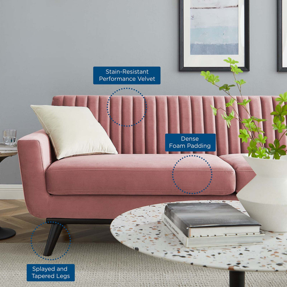 Engage Channel Tufted Performance Velvet Sofa Dusty Rose
