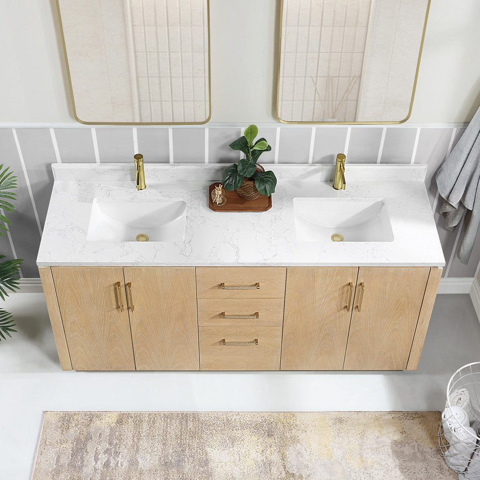 San Bath Vanity with Stone Top, Washed Ash Grey, 72", Double Vanity, No Mirror
