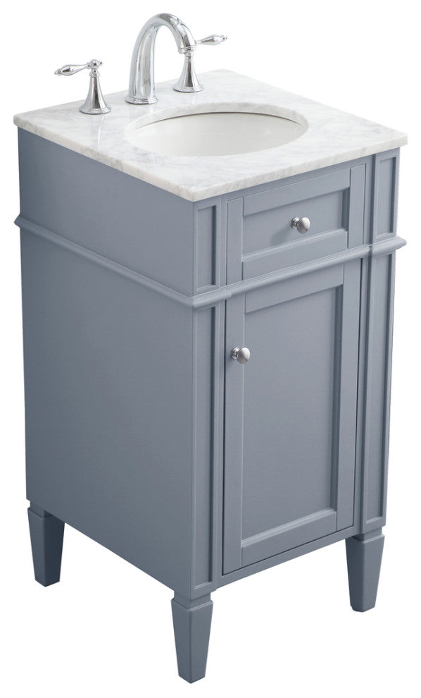 Home Living Vanity with Carrara White Marble Countertop, Gray, 18", Single Sink