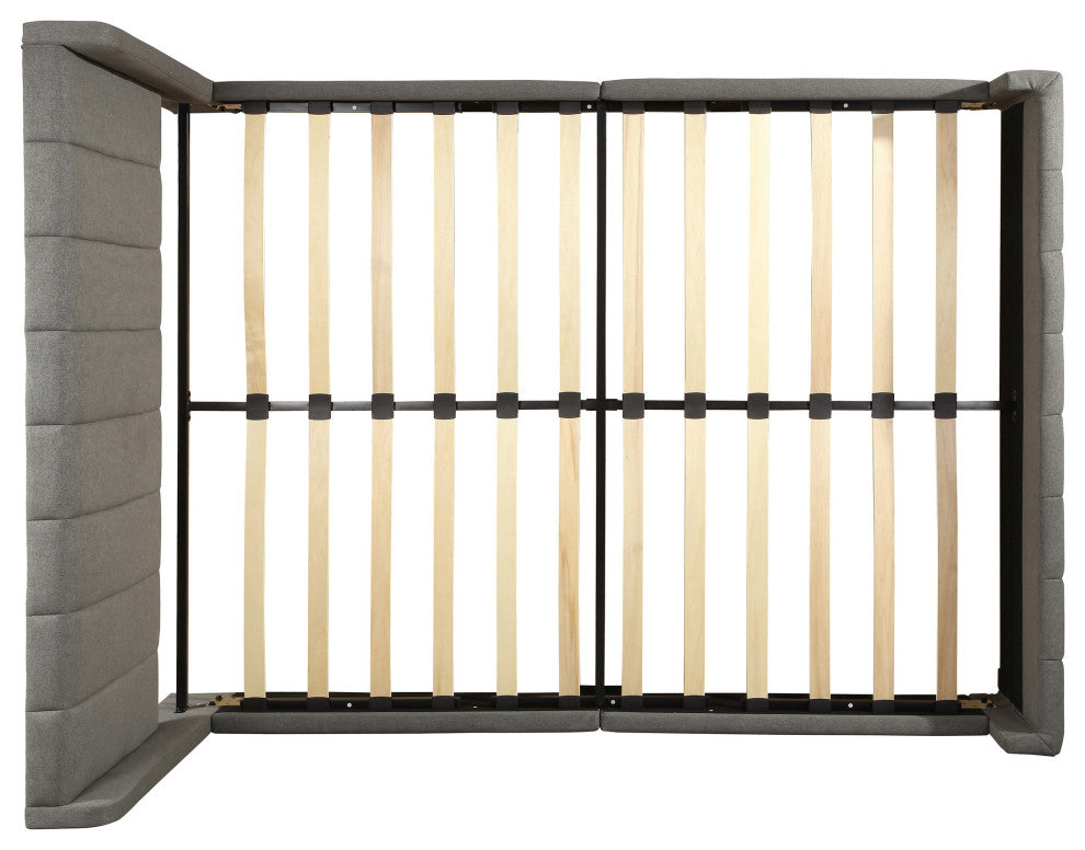 GDF Studio Riley Traditional Fully-Upholstered Queen Bed Frame, Charcoal Gray