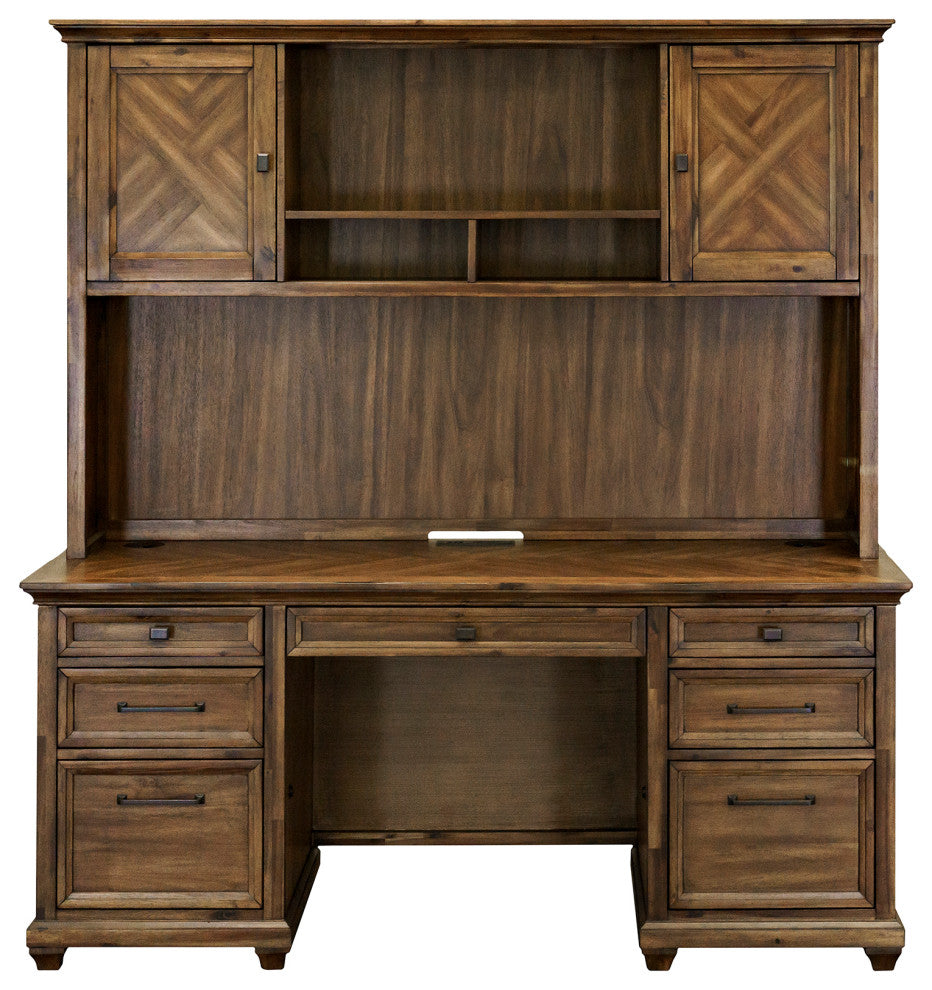 Traditional Wood Hutch With Doors Storage Hutch  Fully Assembled Brown