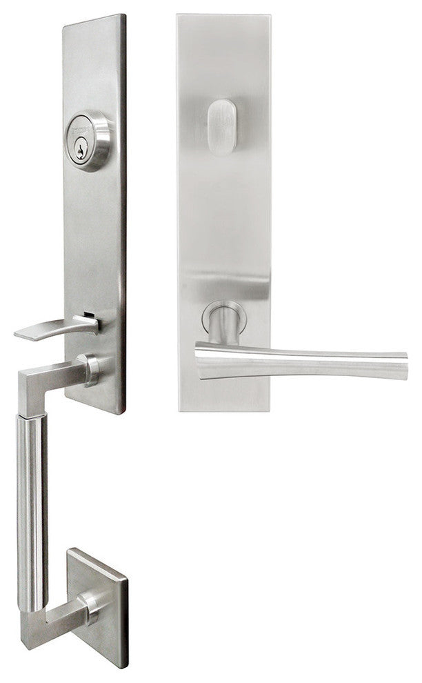 Champagne Lever, Tubular Entry Handleset, LHR, Satin Stainless Steel