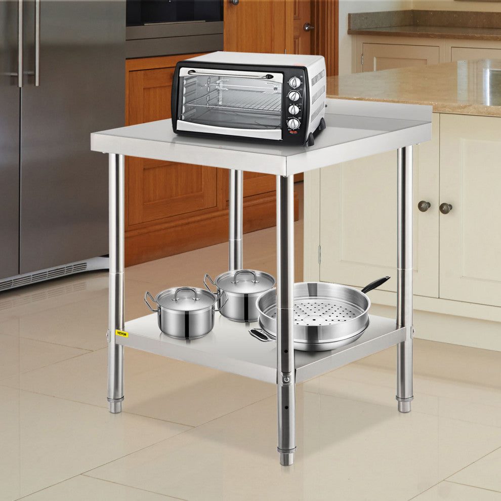 Stainless Steel Prep Table Heavy Duty Metal Worktable w/ Backsplash Undershelf, 30x24x35 Inch