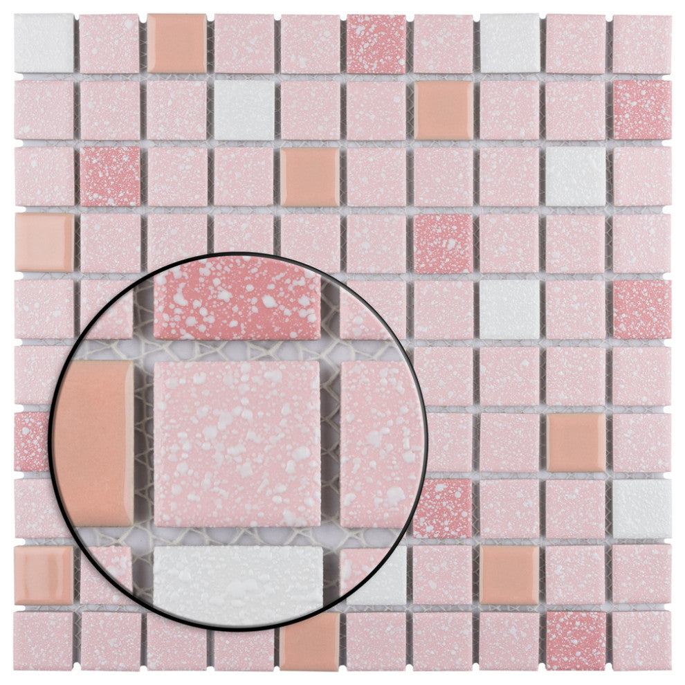 Crystalline Straight Edge Square Pink Porcelain Floor and Wall Tile