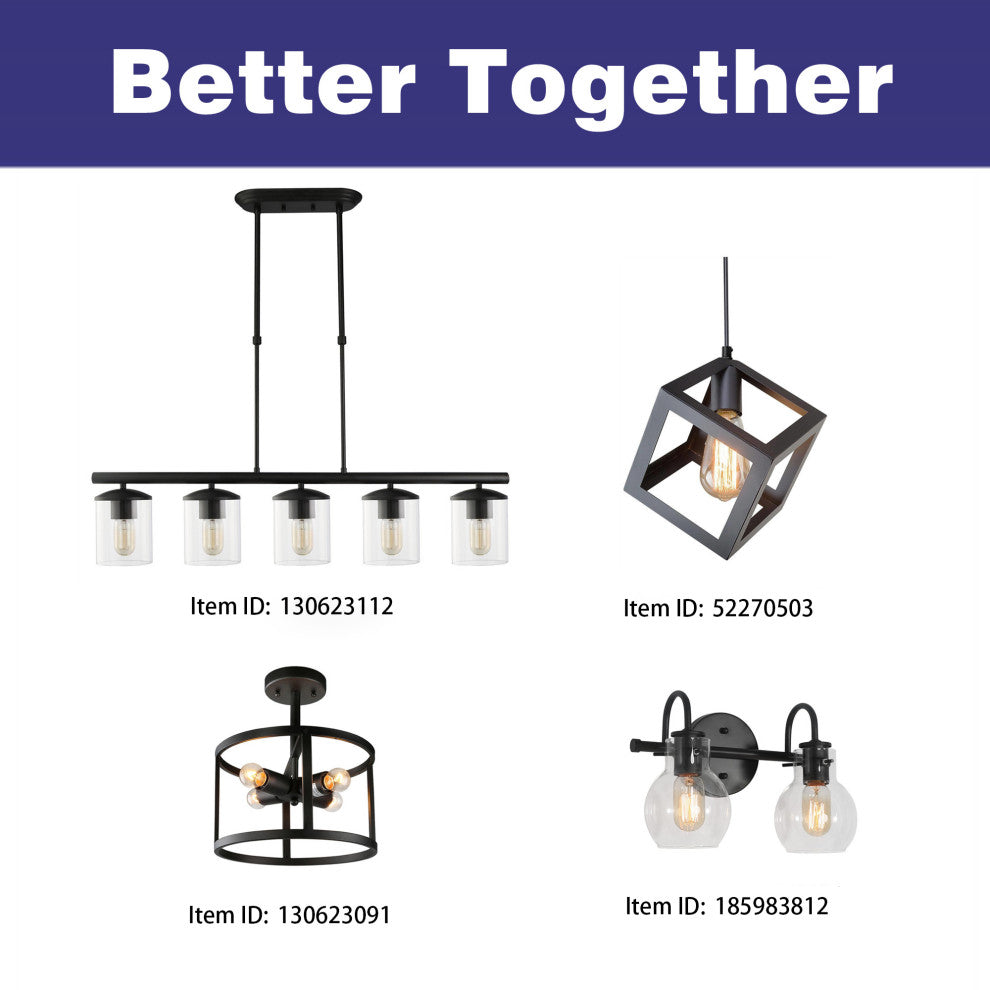 LNC 5-Light Industrial Matte Black and Linear Pendant Light for Kitchen Isalnd