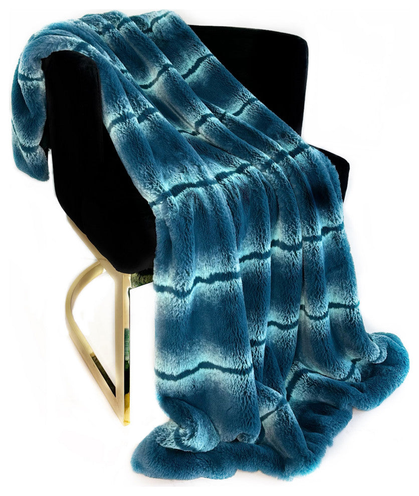 Plutus Teal Fluffy Fields Faux Fur Throw Blanket, 70"L x 90"W Twin