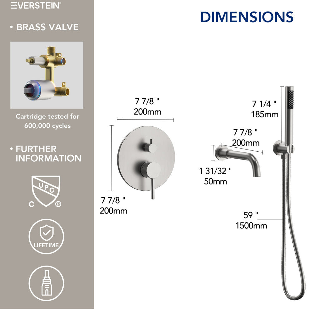 Wall-Mount Tub and Handheld Shower Faucet Set, Brushed Nickel