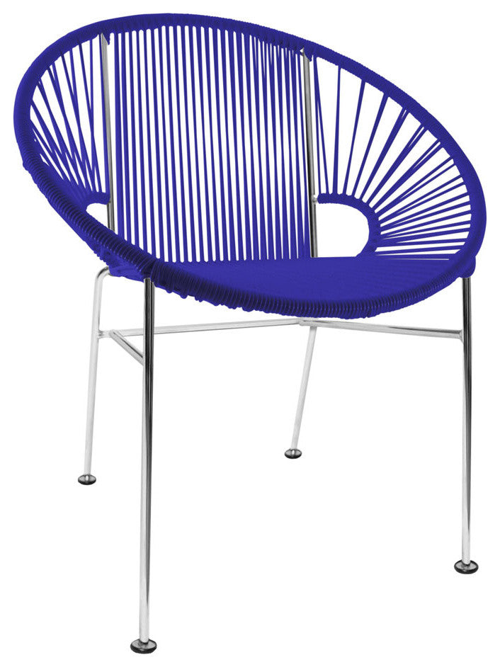 Concha Indoor/Outdoor Handmade Dining Chair, Deep Blue Weave, Chrome Frame