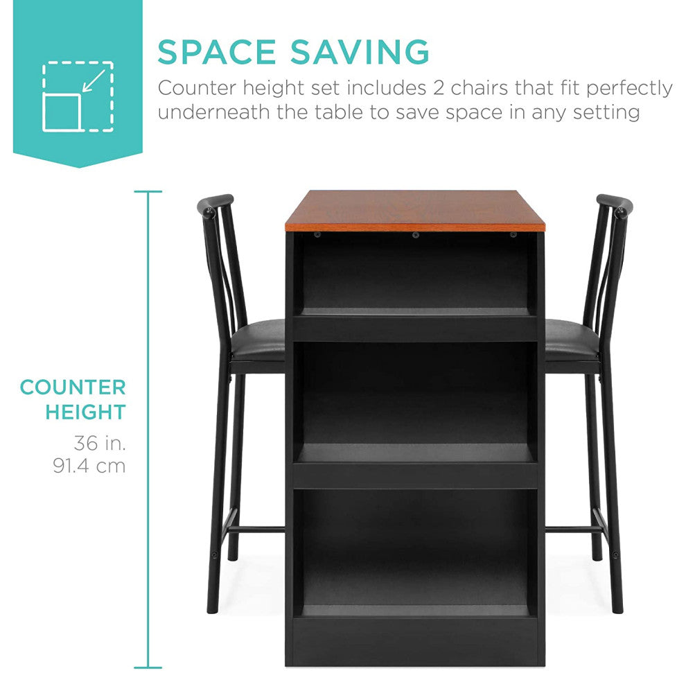 3-Piece Wooden Counter Height Dining Table Set for Kitchen