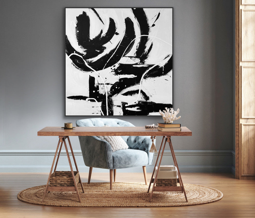 48x48" Original Large Modern Black white Minimal abstract art Ready wall art