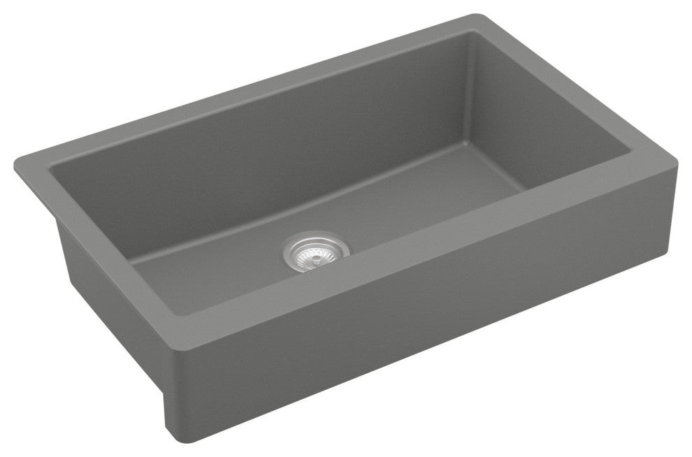 Karran Retrofit Farmhouse Quartz 34" Single Bowl Sink, Grey