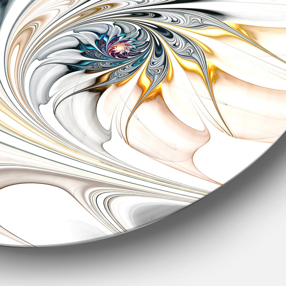 Designart - White Stained Glass Floral Art' Floral Metal Circle Wall Art, Disc o