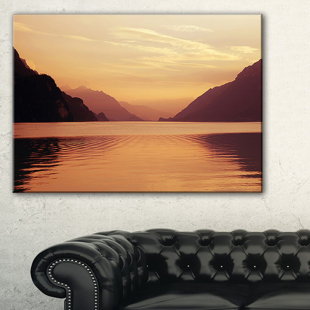 "Fantastic Swiss Lake At Sunset in Brienz" Seascape Art Canvas, 40"x20"