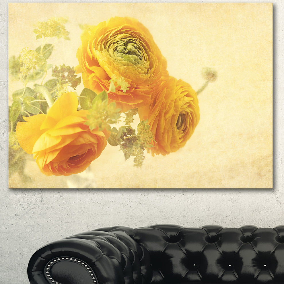 Bunch of Yellow Ranunculus Flowers, Floral Canvas Art Print, 40"x30"