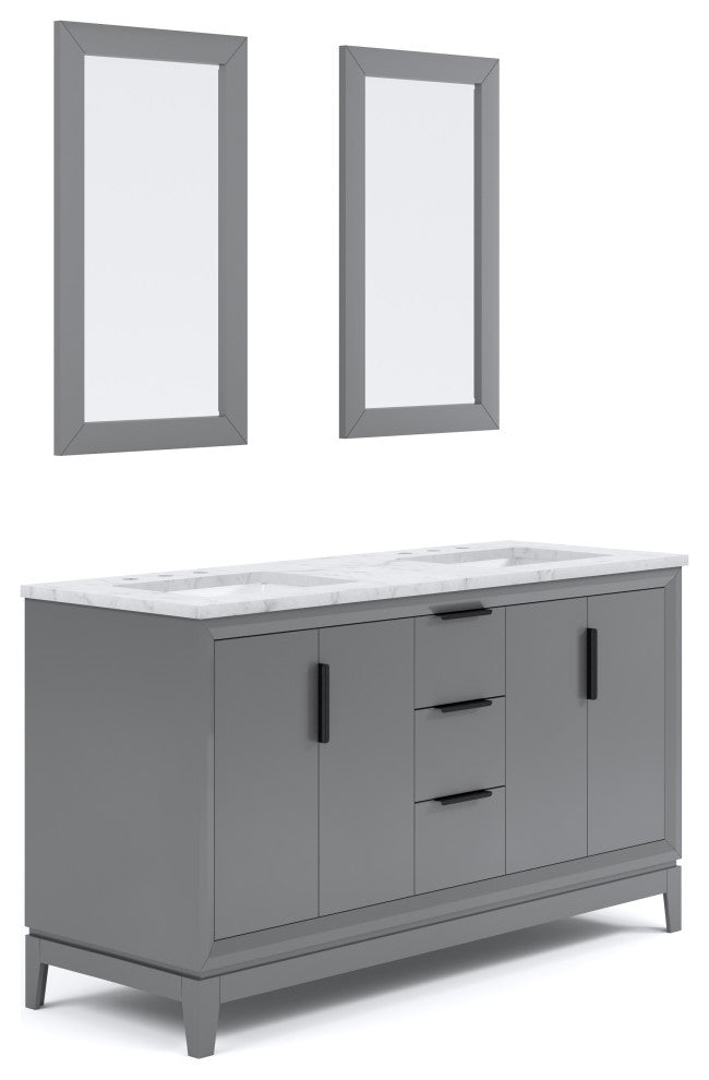 Elizabeth 60" Double Sink Carrara White Marble Vanity, Cashmere Gray