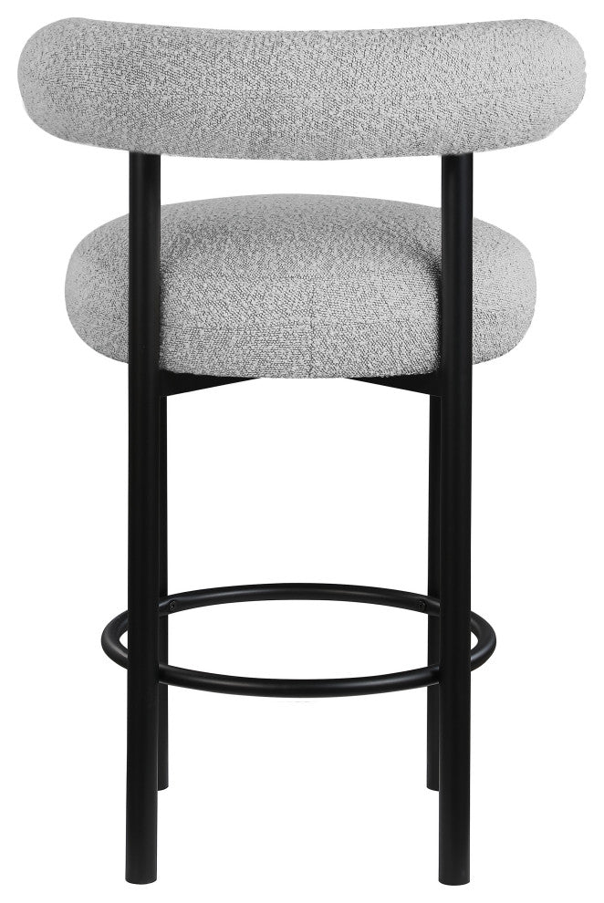 Bordeaux Upholstered Stool, Gray, Boucle Fabric, Matte Black, Set of 2