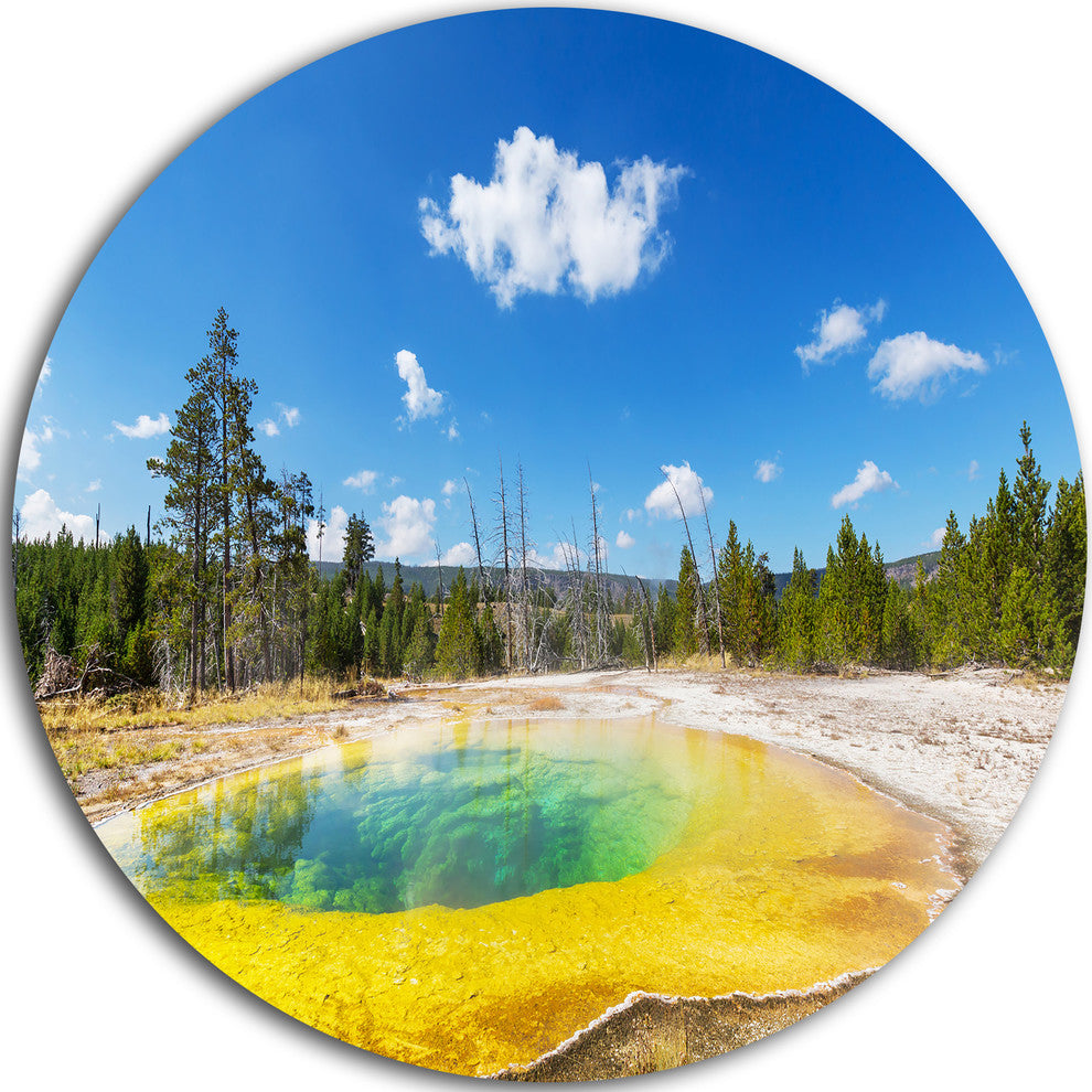 Morning Glory Pool With Bright Sky, Landscape Disc Metal Wall Art, 11"