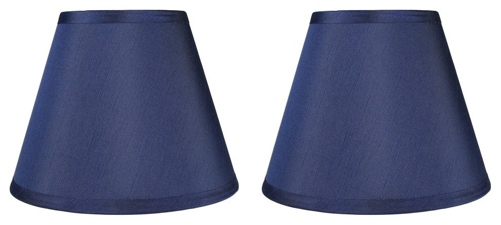 Hardback Faux Silk Coolie Lamp Shade, 5x9x7", Cream, Navy Blue Silk, Set of 2