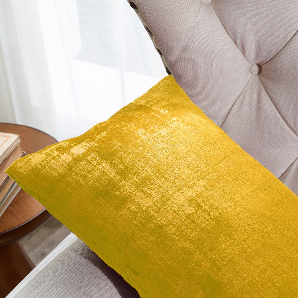 Velvet 2 Piece Lumbar Pillow Cover Set, Sulphur, 2 Piece, 14"x26"