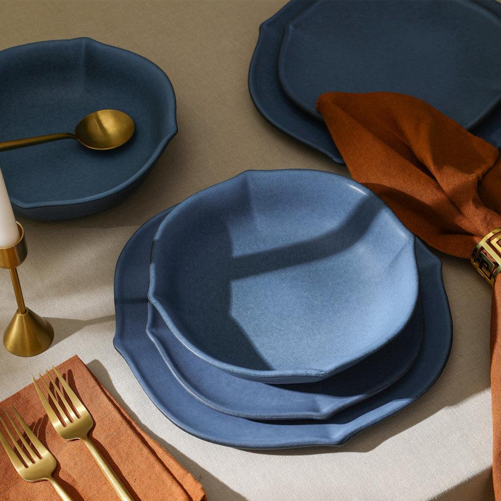 Stone Lain Baskerville Stoneware 24-Piece Dinnerware Set, Blue