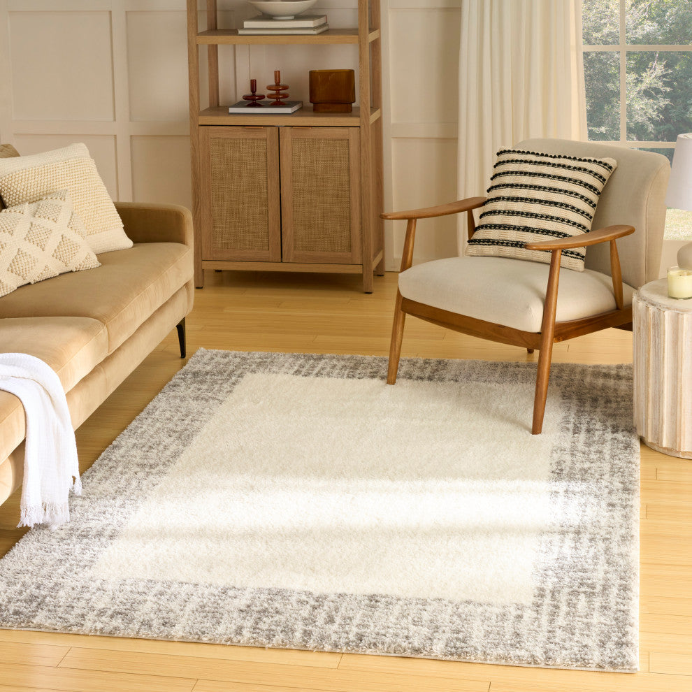 Nourison Pacific Shag 7'10" x 9'10" Ivory Grey Shag Indoor Rug
