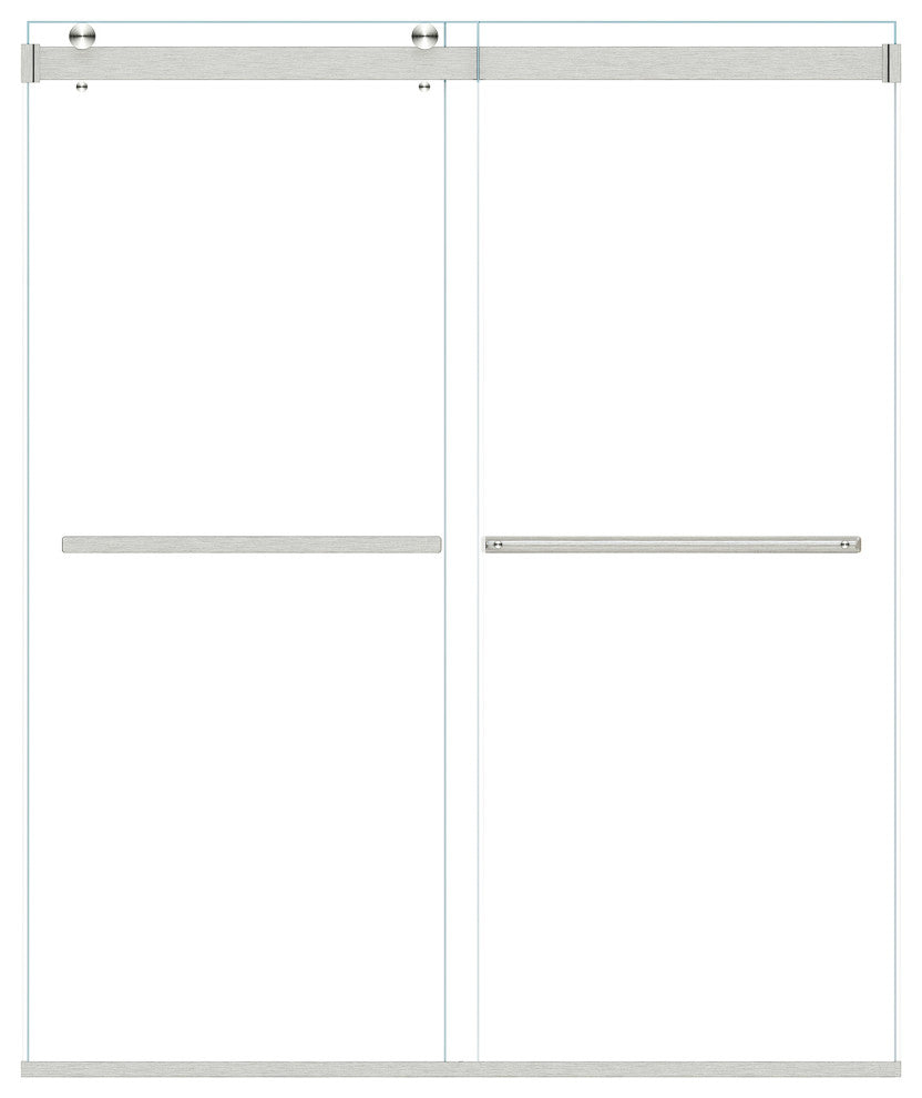 Marcelo By Pass Frameless Shower Door, Clear Glass, Brushed Nickel, 64"wx76"h
