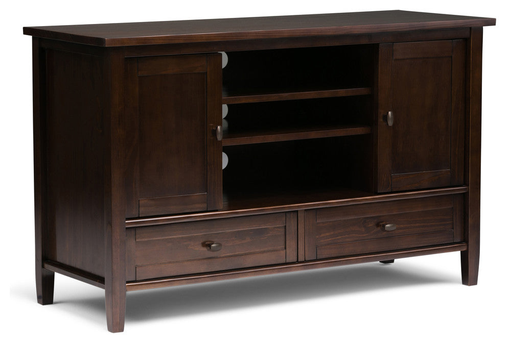 Solid Wood 47" Wide Tv Media Stand In Tobacco Brown For Tvs Up To 50"es